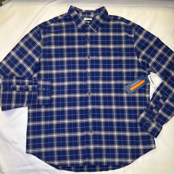 Old Navy The Oxford Shirt Slim-Fit Built-In Flex Blue Plaid Flannel Shirt XL NWT - Picture 1 of 8